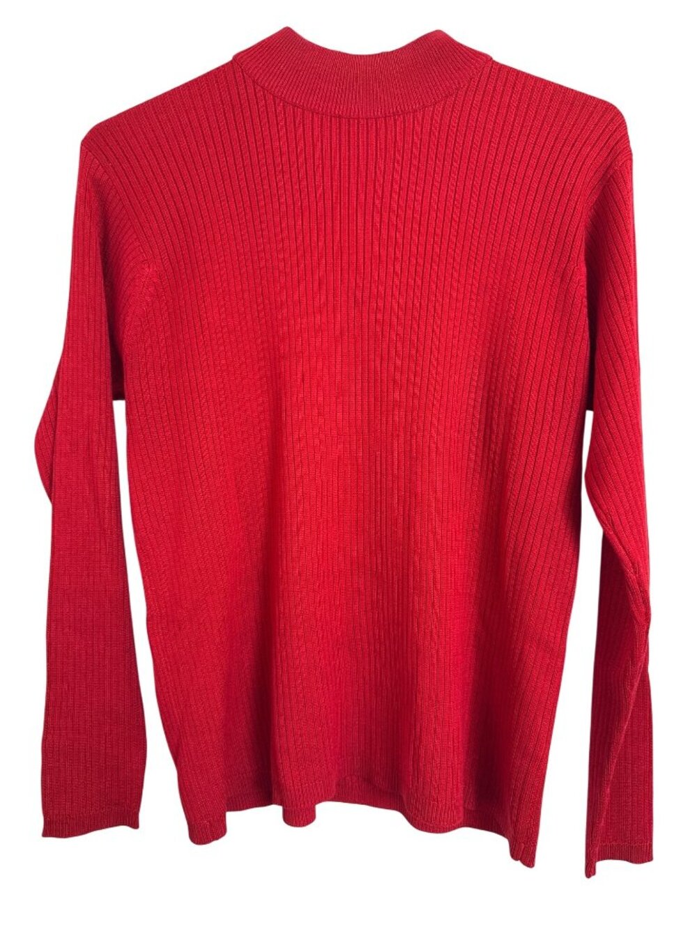 100% Silk Mock Neck Ribbed Turtleneck Red Size Large